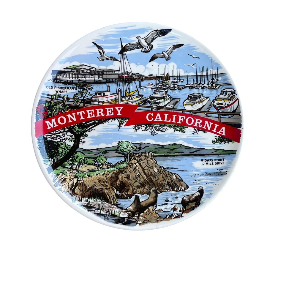 Vintage Monterey California Souvenir Collector‎ Plate Fisherman's Wharf 17 Mile